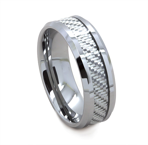 Zaveris Tungsten Carbide Silver Chequered Wedding Ring