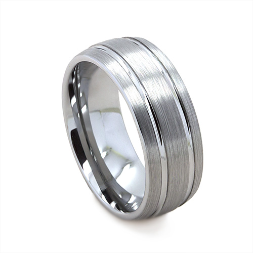 Zaveris Tungsten Carbide Grey Groove Wedding Ring
