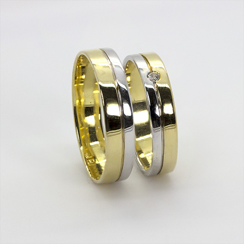 Zaveris 18 Carat White and Yellow Solid Gold Wedding Bands