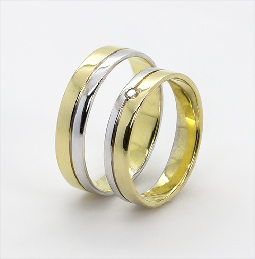 Zaveris 18 Carat White and Yellow Solid Gold Wedding Bands