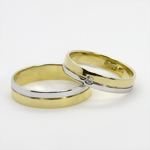 Zaveris 18 Carat White and Yellow Solid Gold Wedding Bands