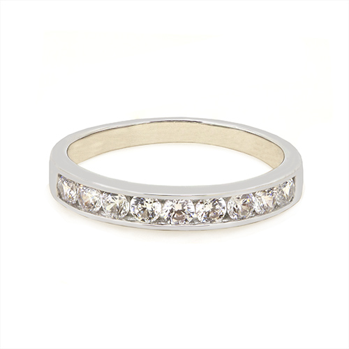 Zaveris 9 Carat White Gold Channel Set Cubic Zirconia Ring