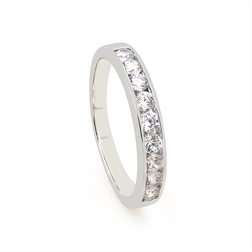 Zaveris 9 Carat White Gold Channel Set Cubic Zirconia Ring