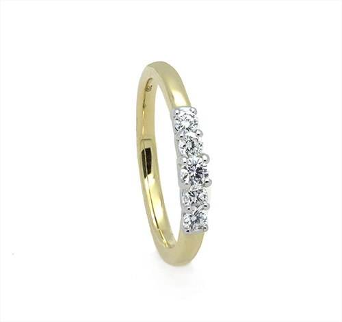 Zaveris 18 Carat White and Yellow Gold Five Stone Diamond Wedding Ring