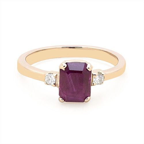 Zaveris 9 Carat Yellow Gold Radiant Cut Ruby and Diamond Ring
