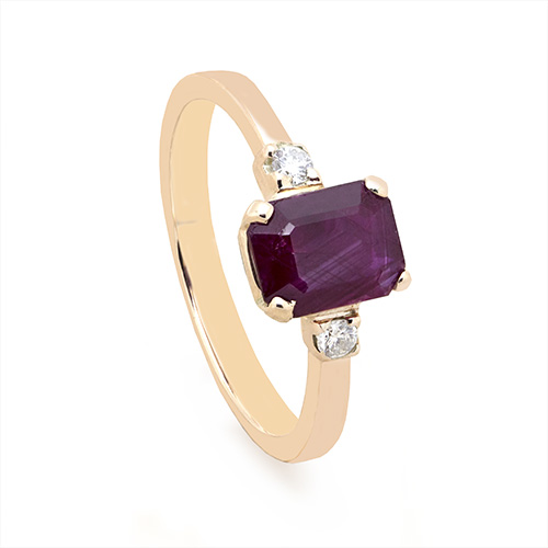 Yellow Gold Radiant Cut Ruby Diamond Ring