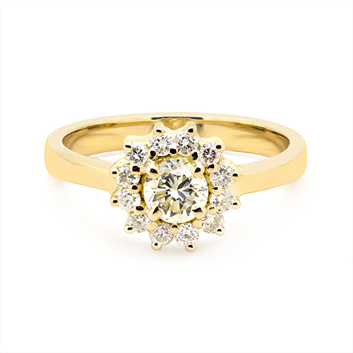 Zaveris 18 Carat Yellow Gold and Round Cut Diamond Ring