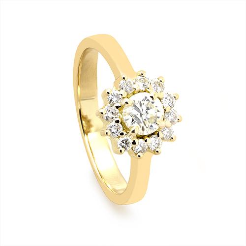 Zaveris 18 Carat Yellow Gold and Round Cut Diamond Ring