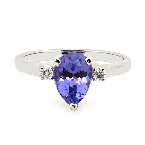 Zaveris 18 Carat White Gold Pear Cut Tanzanite and Diamond Ring
