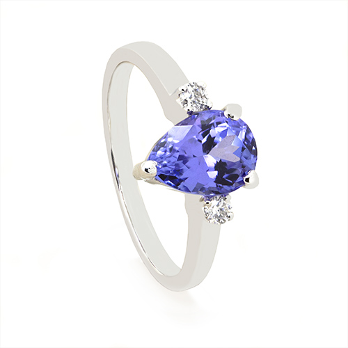 Zaveris 18 Carat White Gold Pear Cut Tanzanite and Diamond Ring