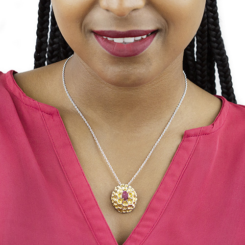 Zaveris Sterling Silver and Natural Pink Ruby Necklace