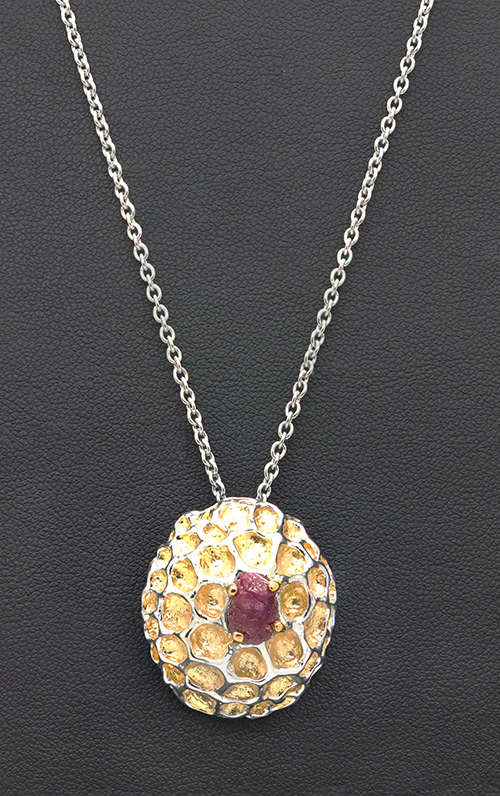 Zaveris Sterling Silver and Natural Pink Ruby Necklace