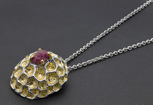 Zaveris Sterling Silver and Natural Pink Ruby Necklace