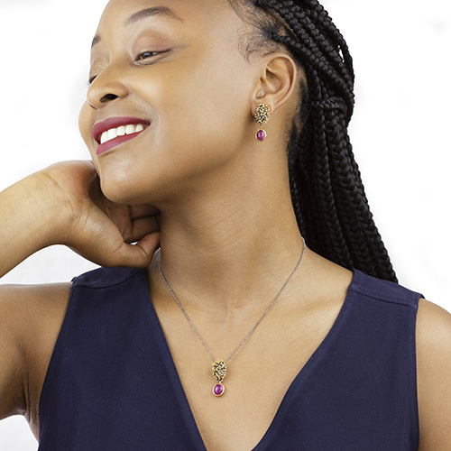 Zaveris Sterling Silver and Ruby with Gold and Black Rhodium Necklace