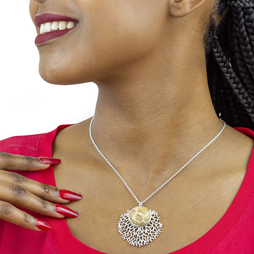 Zaveris Sterling Silver and Round Coral Necklace
