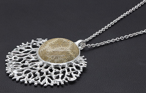 Zaveris Sterling Silver and Round Coral Necklace