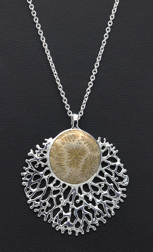 Zaveris Sterling Silver and Round Coral Necklace
