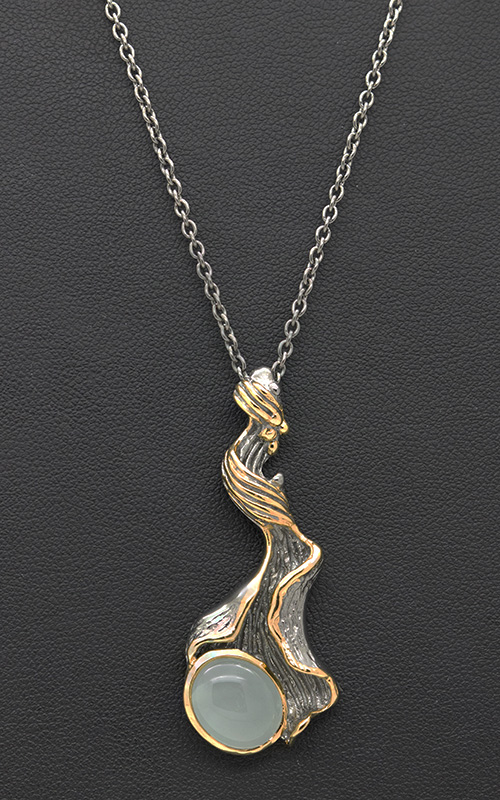 Zaveris Sterling Silver and Cabochon Cut Aquamarine Necklace
