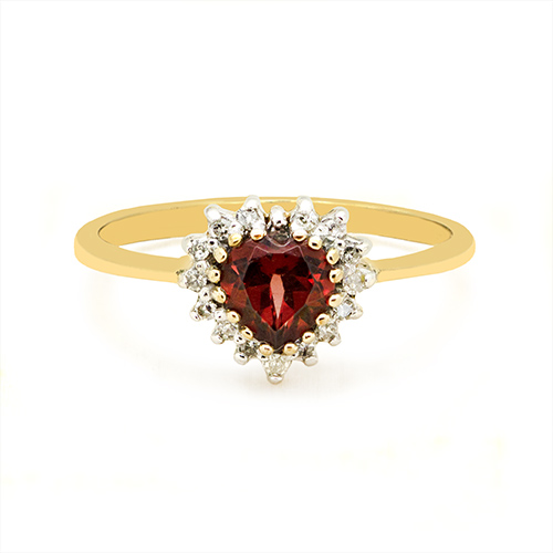 Zaveris 9 Carat Yellow Gold Red Garnet and Cluster Diamond Ring