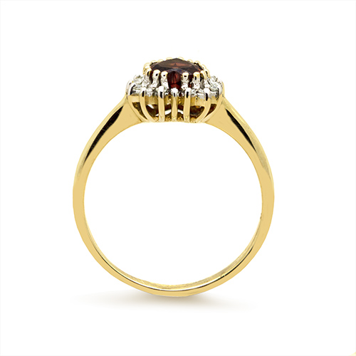 Zaveris 9 Carat Yellow Gold Red Garnet and Cluster Diamond Ring
