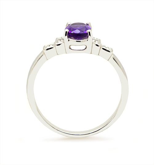 Zaveris 9 Carat White Gold Oval Cut Amethyst and Side Stone Diamond Ring