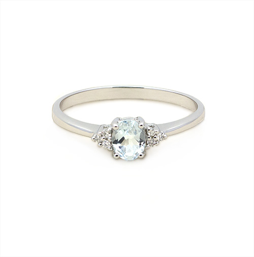 Zaveris 9 Carat White Gold Aquamarine and Cluster Diamond Ring