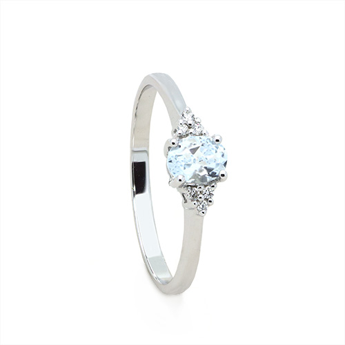 Zaveris 9 Carat White Gold Aquamarine and Cluster Diamond Ring