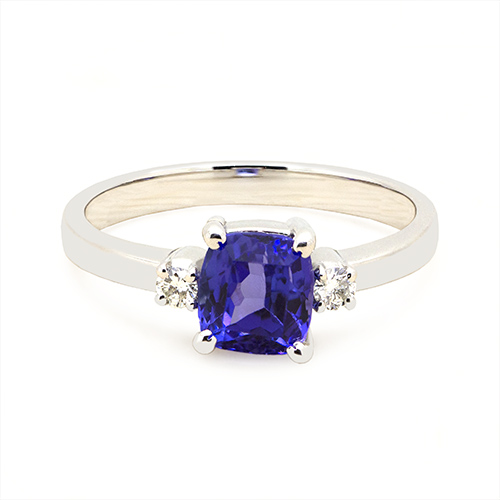 Zaveris 18 Carat White Gold Cushion Cut Tanzanite and Diamond Ring