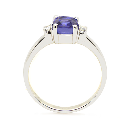 Zaveris 18 Carat White Gold Cushion Cut Tanzanite and Diamond Ring