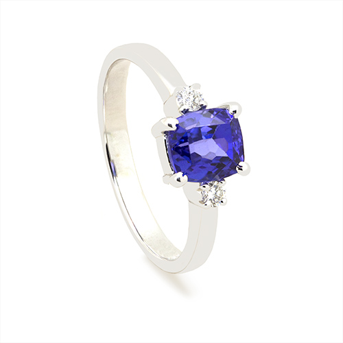 Zaveris 18 Carat White Gold Cushion Cut Tanzanite and Diamond Ring