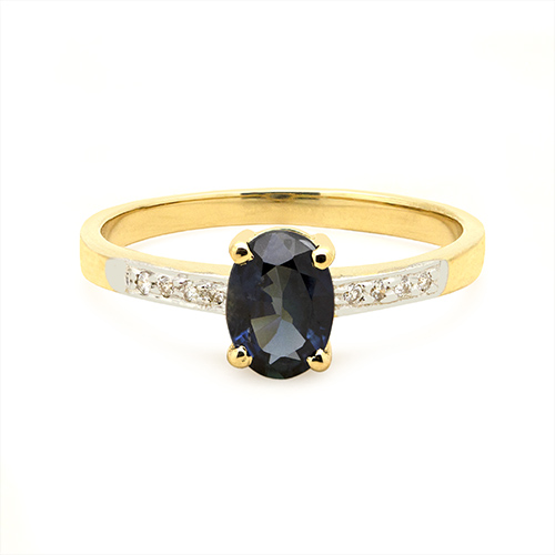 Zaveris 18 Carat Yellow Gold Oval Cut Blue Sapphire and Pav? Diamond Ring