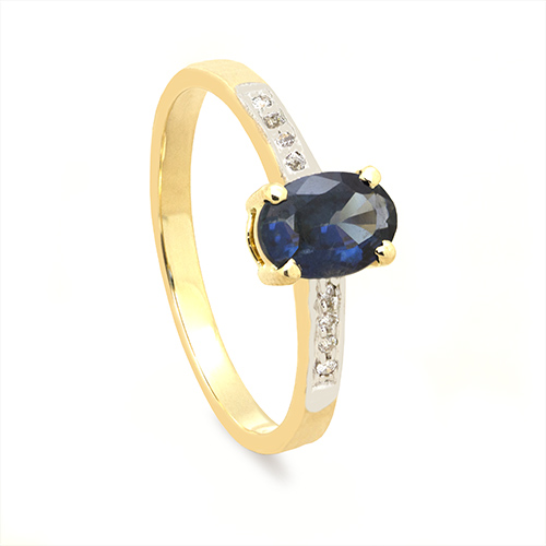 Zaveris 18 Carat Yellow Gold Oval Cut Blue Sapphire and Pav? Diamond Ring