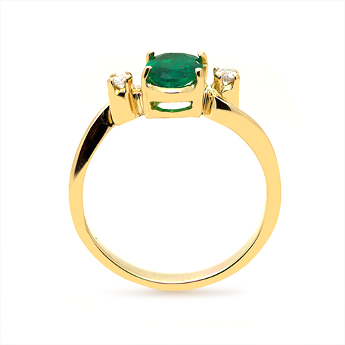 Zaveris 18 Carat Yellow Gold Oval Cut Green Emerald and Side Stone Diamonds