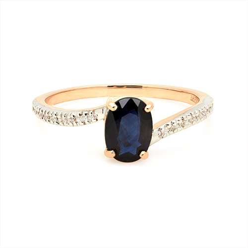 Zaveris Delicate 9 Carat Rose Gold Blue Sapphire and Pav? Diamond Ring