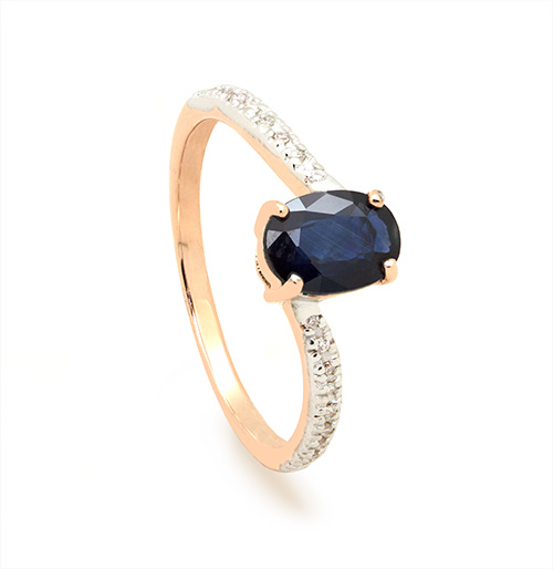 Zaveris Delicate 9 Carat Rose Gold Blue Sapphire and Pav? Diamond Ring