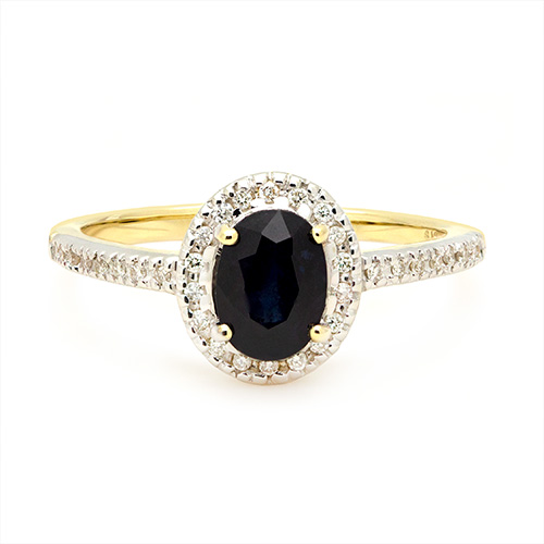 Zaveris 9 Carat Yellow Gold Blue Sapphire and Pav? Halo Diamond Ring