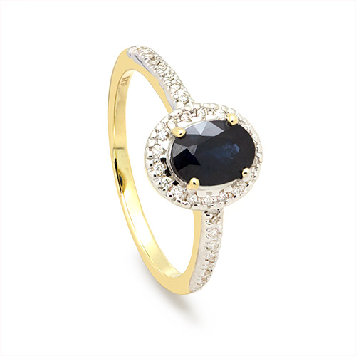 Zaveris 9 Carat Yellow Gold Blue Sapphire and Pav? Halo Diamond Ring