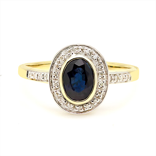Zaveris 9 Carat Yellow Gold Blue Sapphire and Pav? and Halo Diamond Ring