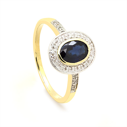 Zaveris 9 Carat Yellow Gold Blue Sapphire and Pav? and Halo Diamond Ring