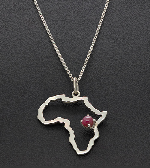 Zaveris African Sterling Silver Cabachon Ruby Necklace