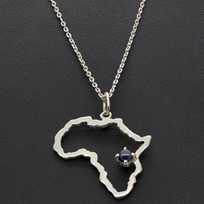 Zaveris African Sterling Silver Cabachon Blue Sapphire Necklace