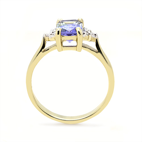 Zaveris 9 Carat Yellow Gold Tanzanite and Side Stone Diamond Engagement Ring
