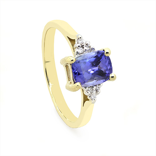 Zaveris 9 Carat Yellow Gold Tanzanite and Side Stone Diamond Engagement Ring