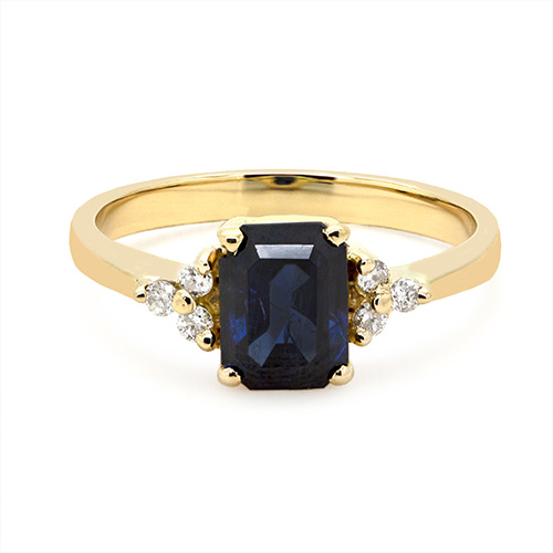 Zaveris 18 Carat Yellow Gold Radiant Blue Sapphire and Diamond Engagement Ring
