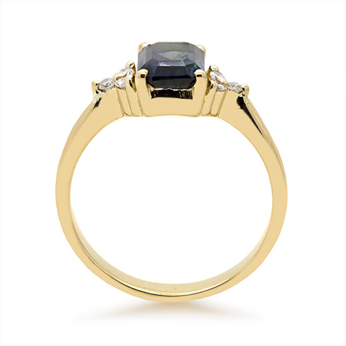 Zaveris 18 Carat Yellow Gold Radiant Blue Sapphire and Diamond Engagement Ring