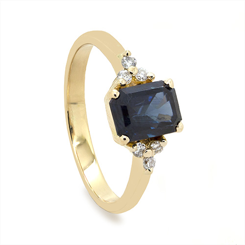 Zaveris 18 Carat Yellow Gold Radiant Blue Sapphire and Diamond Engagement Ring