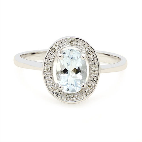 Zaveris 9 Carat White Gold Aquamarine and Halo Diamond Engagement Ring