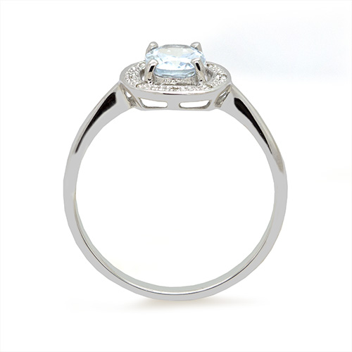 Zaveris 9 Carat White Gold Aquamarine and Halo Diamond Engagement Ring