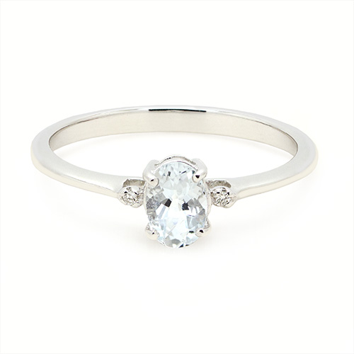 Zaveris 9 Carat White Gold Four Prong Aquamarine and Two Side Stone Diamond Engagement Ring