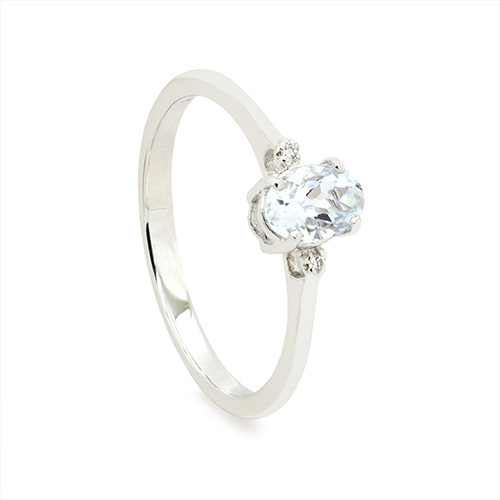 Zaveris 9 Carat White Gold Four Prong Aquamarine and Two Side Stone Diamond Engagement Ring